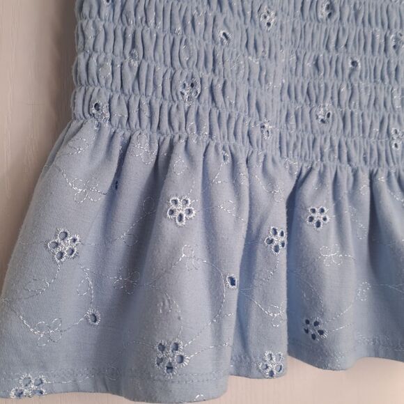 Blue Shirred Peasant Blouse with Peplum Lace - Picture 2 of 3